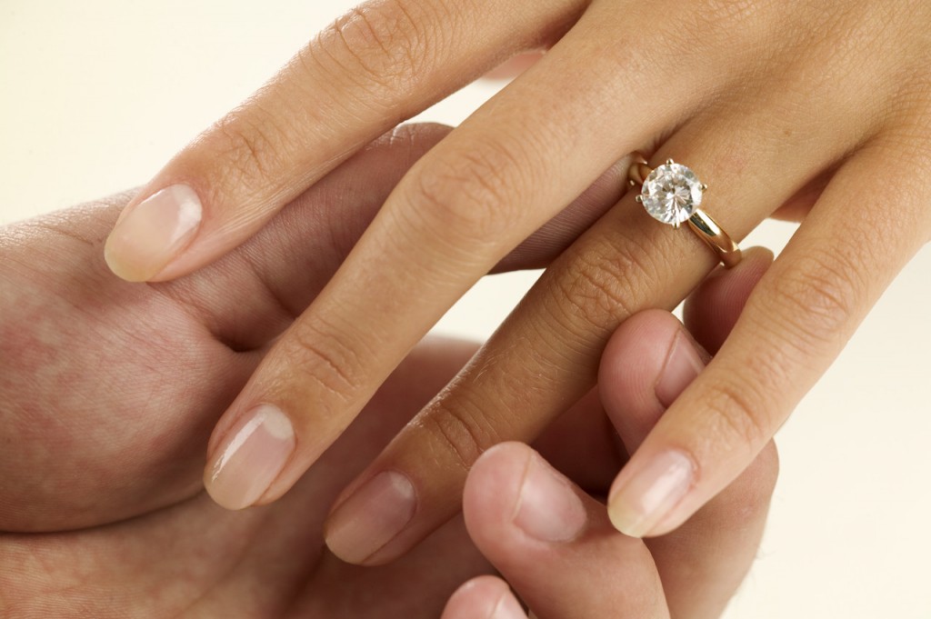 engagement ring on a finger